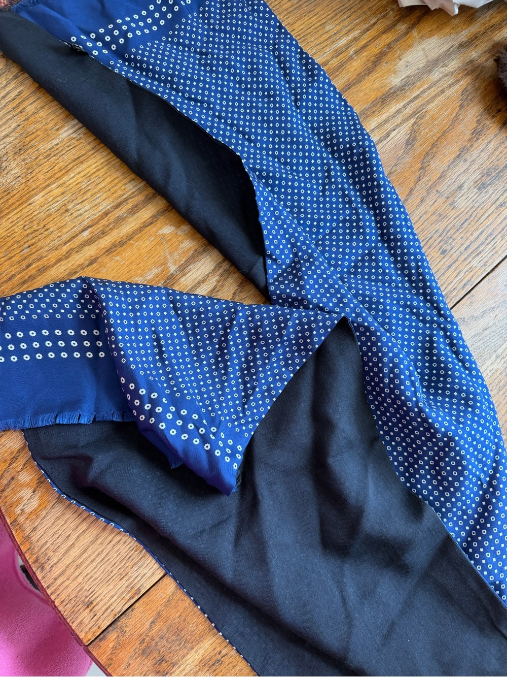 Navy Blue Printed Silk Scarf - Picture 4 of 4